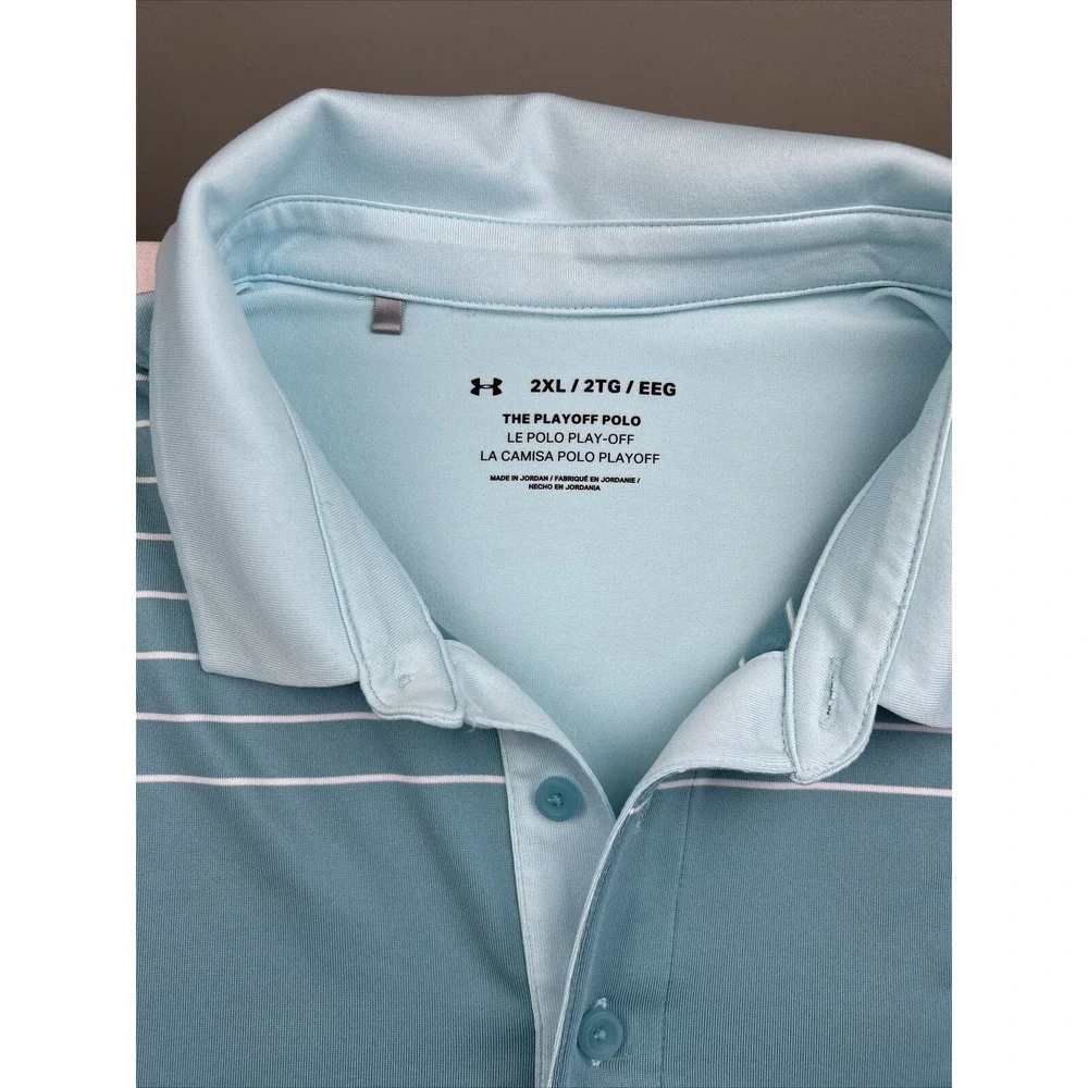 Under Armour The Playoff Polo Mens XXL‎ Lightweight Teal Striped Golf
